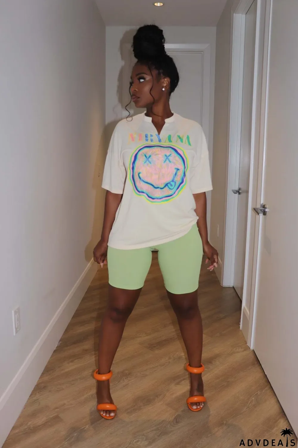 Smiley Print Casual Two-Piece Set