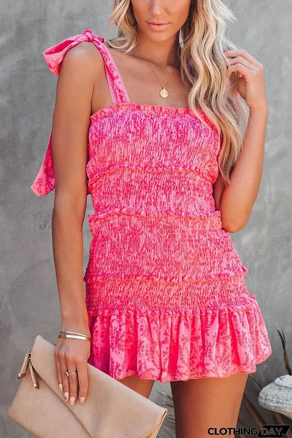 Sweet Sonya Floral Smocked Ruffle Tie Dress