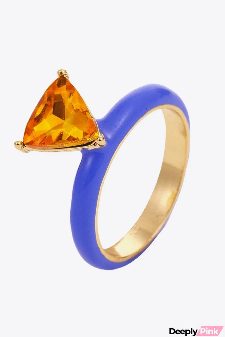 18K Gold Plated Triangle Glass Stone Ring