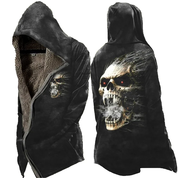 Men's Hoodie Devil Skull Print Coat Zip Up Fleece Jacket
