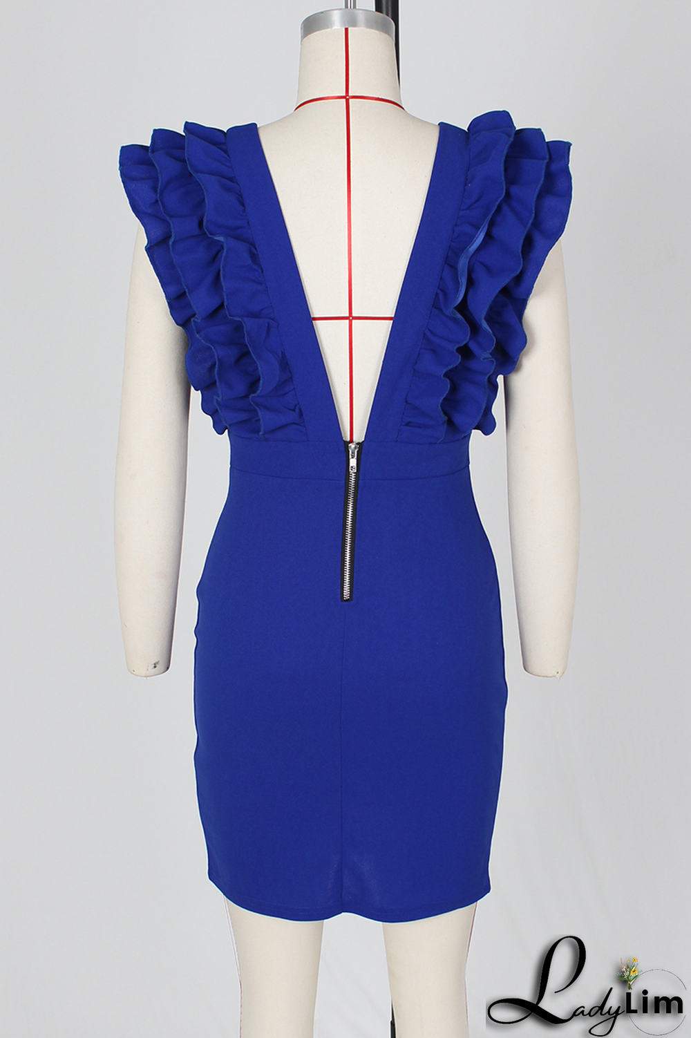 Blue Sexy Solid Stringy Selvedge V Neck Irregular Dress Dresses