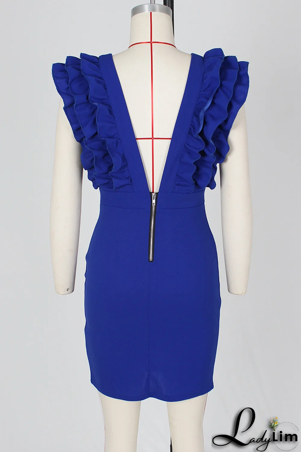 Blue Sexy Solid Stringy Selvedge V Neck Irregular Dress Dresses