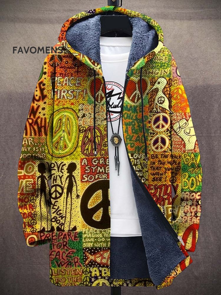 Peace Graphic V-Neck Long Sleeve Sweater