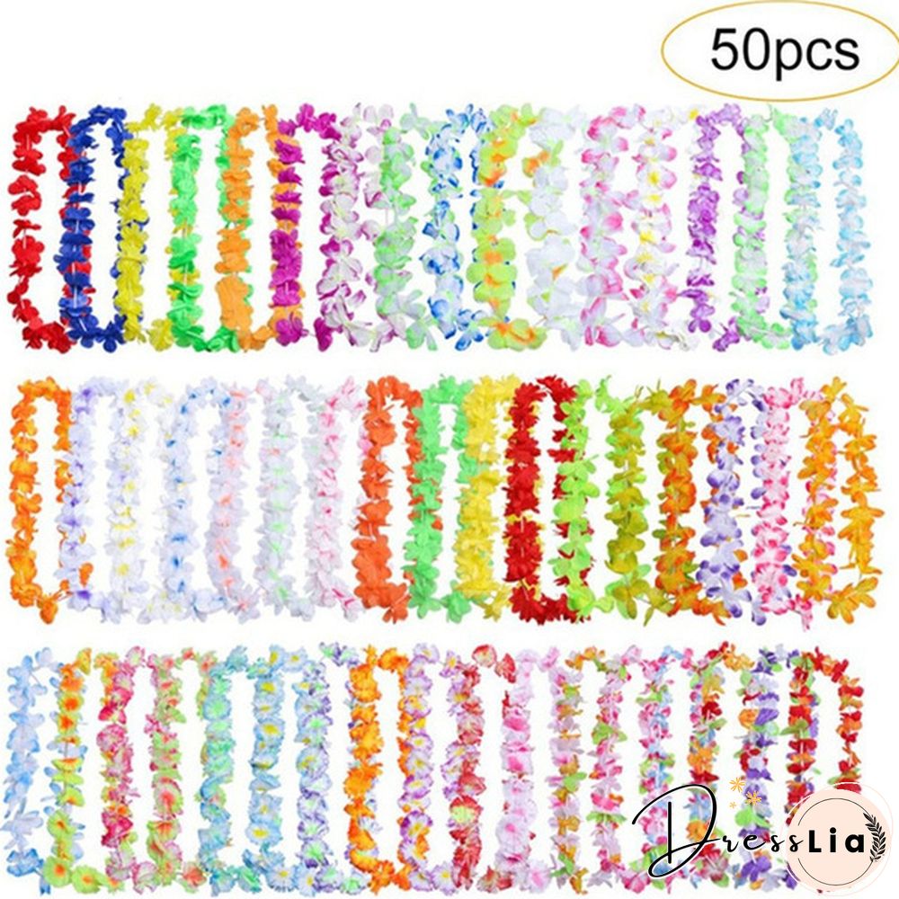 Hawaiian Wreath Leis Garland Artificial Necklace Hawaii Flowers Party Supplies Beach Fun