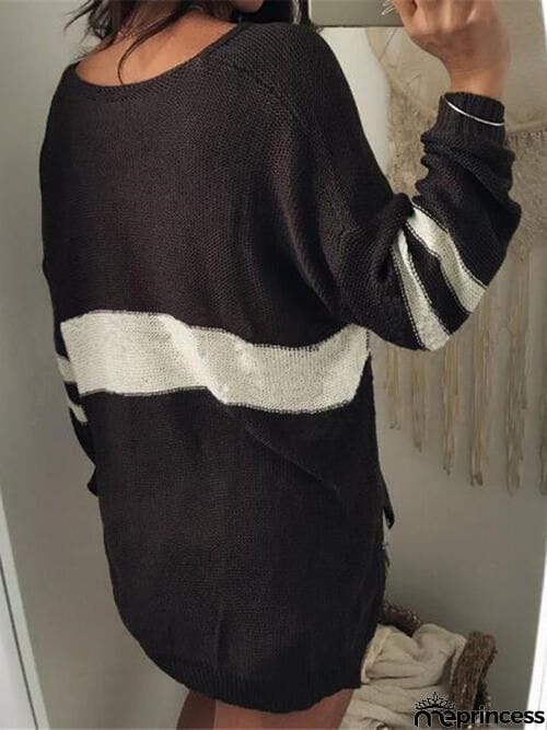 Striped V-Neck Long Sleeve Sweater