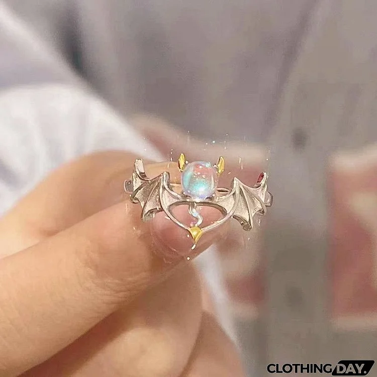 Women Men Angel And Demon Moonstone Opening Adjustable Couple Ring