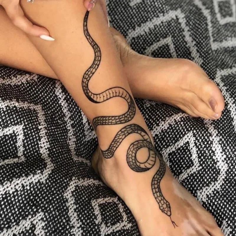 Big Size Black Snake Temporary Tattoo Stickers For Women Men Body Waist Waterproof Fake Tatto Dark Wine Snake Tatto