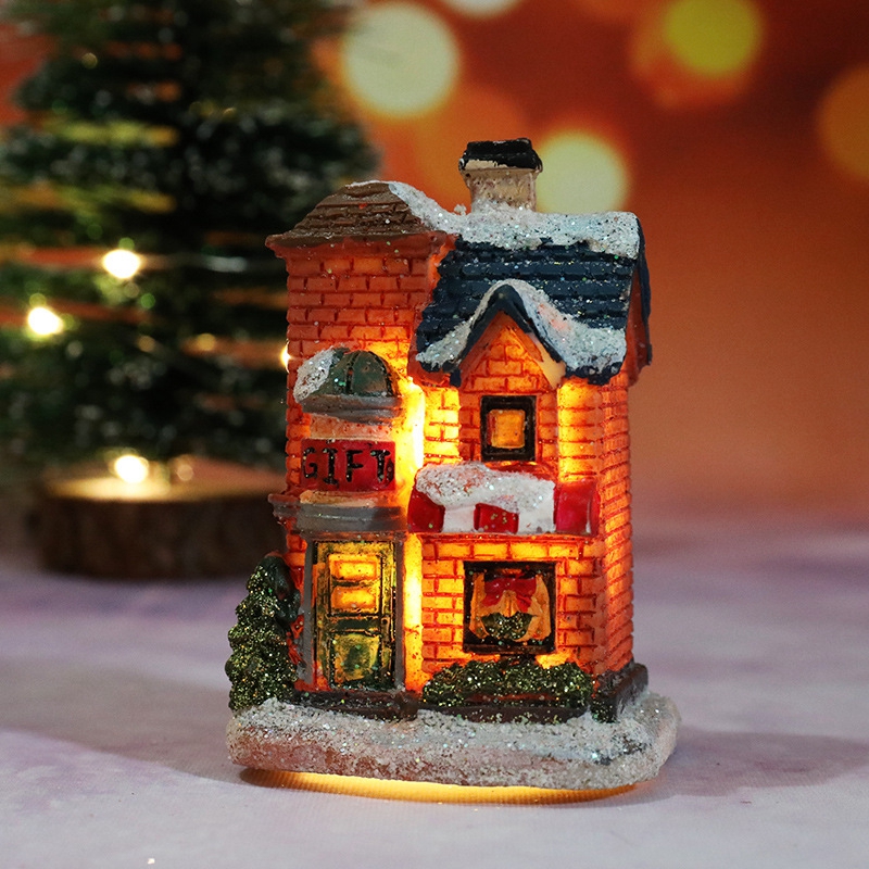 Tegooe Hand-Painted Christmas Village House LED Light Decoration - Resin Ornament