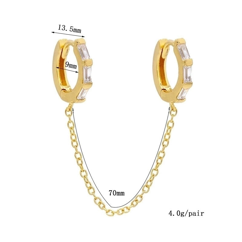 1 Pair Elegant Minimalist Geometric Copper Zircon 24K Gold Plated Drop Earrings Ear Cuffs Ear Studs