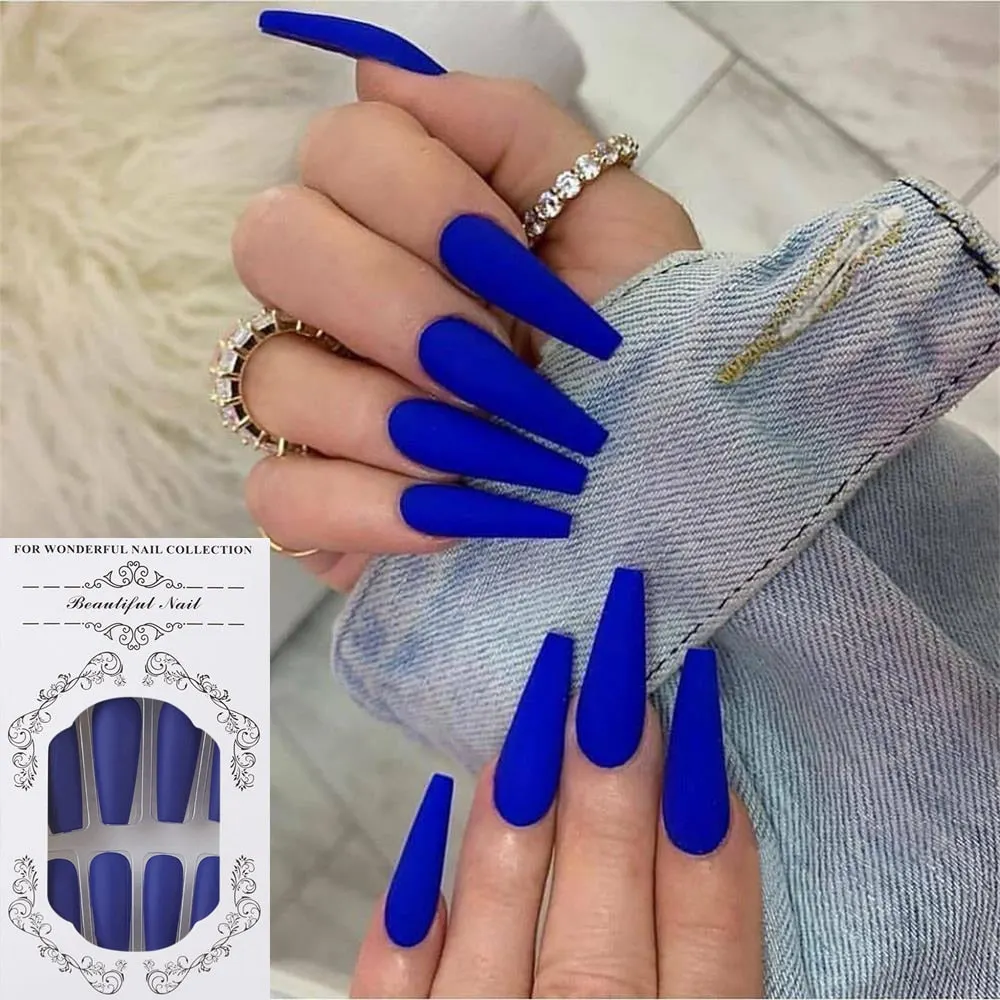 24Pcs/Set European Long Coffin Fake Nails Pre-design Black Red Gradient Ballerina Artificial Nail Art Tips False Nails with Glue-Nail Inspo