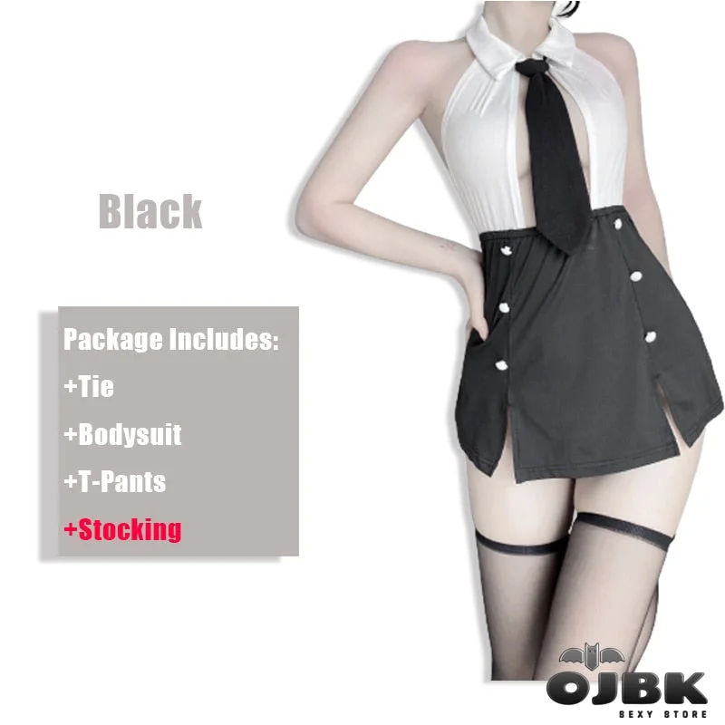 Women Sexy Lingerie Open Chest Pencil Skirt Office Lady Erotic Cosplay Costumes Outfits White Black Seductive Secretary Uniform
