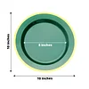 10 Pack | Regal 10" Hunter Emerald Green and Gold Plastic Dinner Plates - Round
