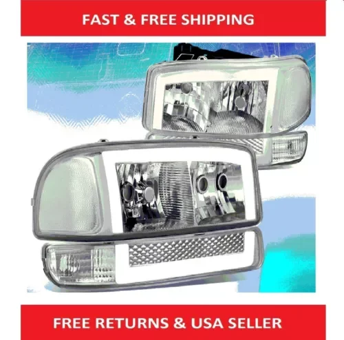 Dronehint For 1999-2006 Sierra Yukon XL LED DRL Headlights+Bumper Signal Lamp Chrome/Clear (For: GMC) Parts