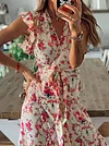 Lace-Up Floral Printed Puff Sleeves Maxi Dresses