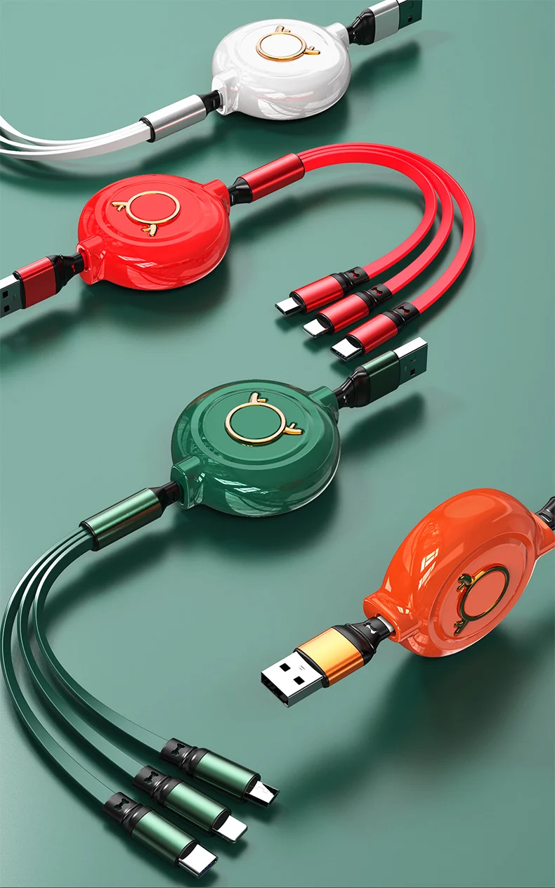 Car logo retractable 1 to 3 mobile phone charging cable