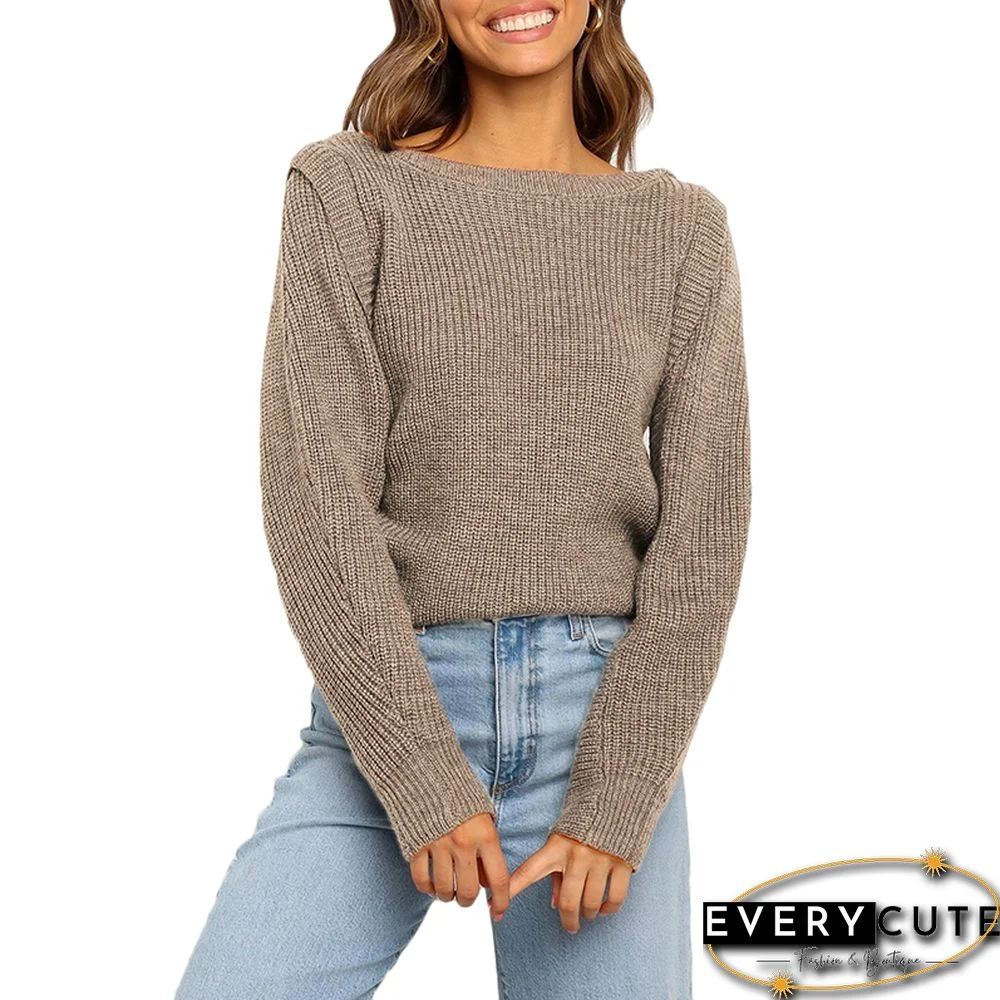 Khaki Knitted Pullover Long Sleeve Sweater