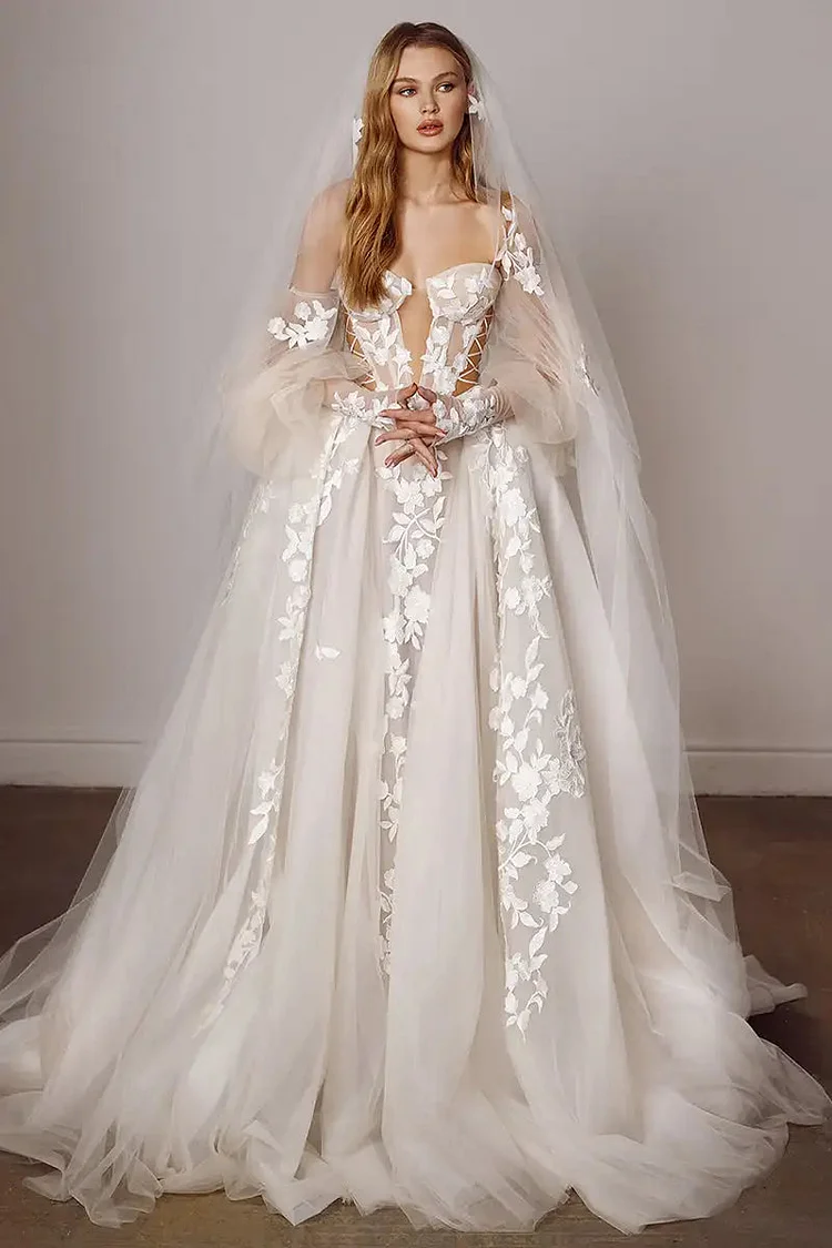 Girlwedding Modern Off-shoulder A-line Wedding Dress for Women 2024 Vestidos Novia Sexy Backless Beach Bridal Gowns Long Sleeves