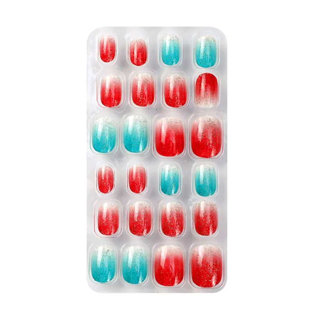24Pcs/box Kids False Nails Press On Nail Cartoon Full Cover Fake Nails Snowflake Design Manicure Tips Nail Art for Children
