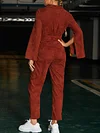 Retro Deep V-Neck Long Sleeve Empire Loose Simple Jumpsuits
