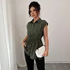 Women's Loose Elegant Waist-Cinching Polo Collar Short-Sleeve Top