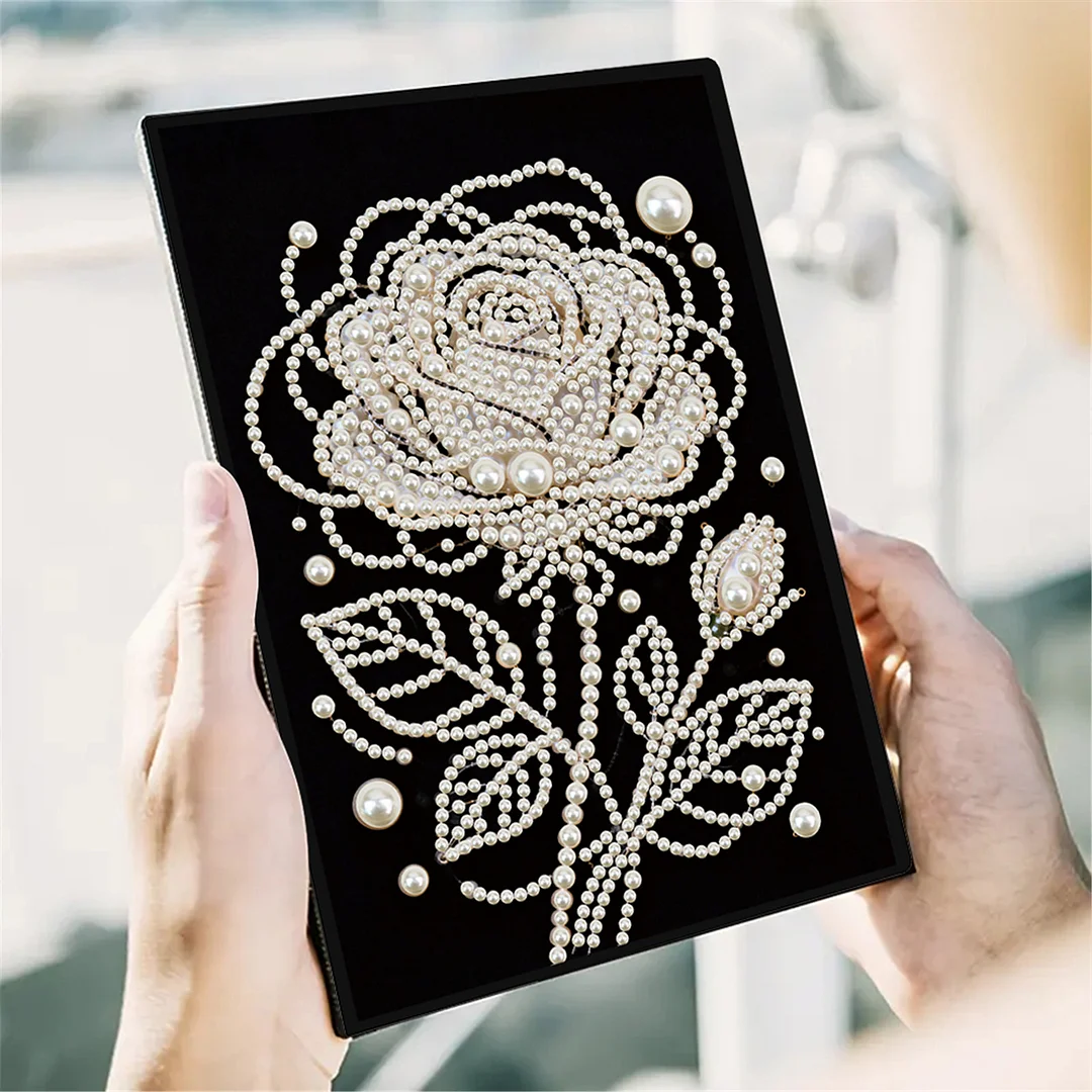 Rose Partial Pearl DIY 50 Pages A5 Diamond Painting Notebook Special Shaped Diamond Art Diary Book Kits Wireless Strip 5D Crystal Art Paintings Sketchbook for Art Drawing