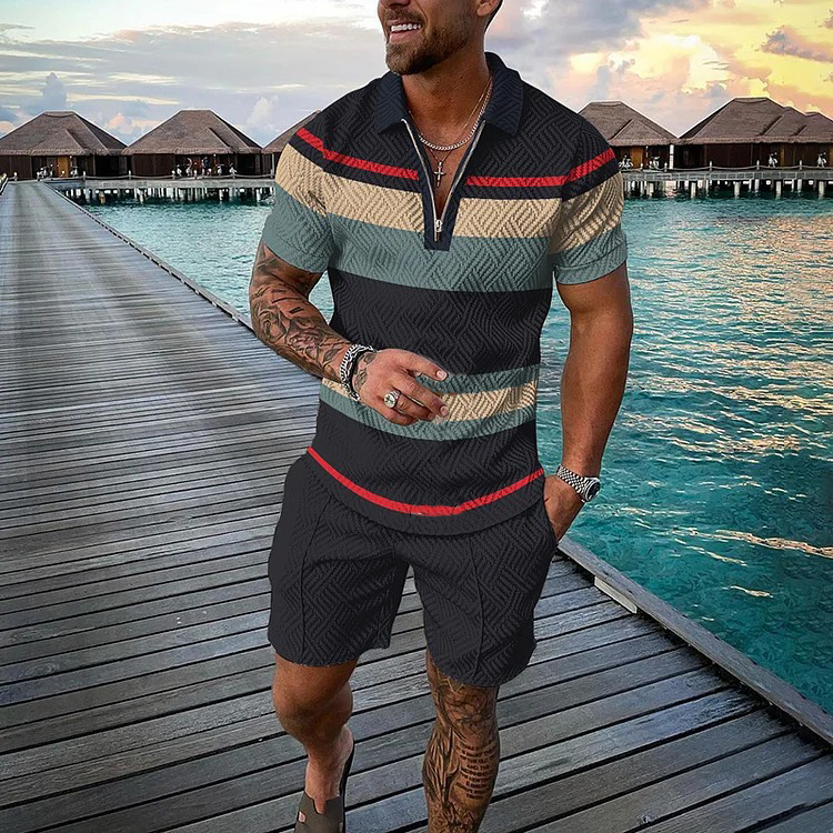Fashion Color Short Sleeve Polo Shirt And Shorts