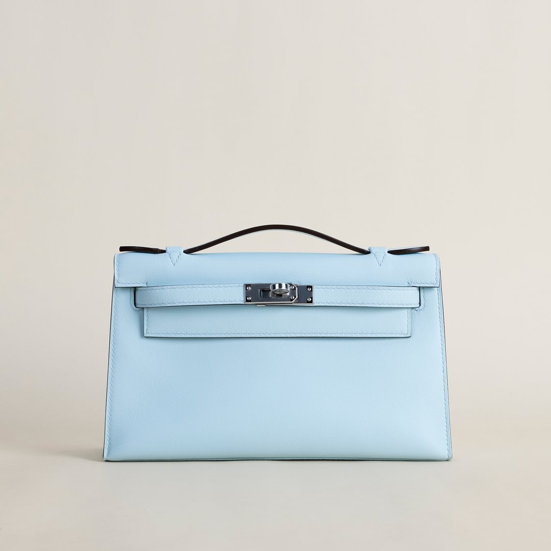 Kelly pochette Swift T0 Bleu Brume&nbsp;PHW