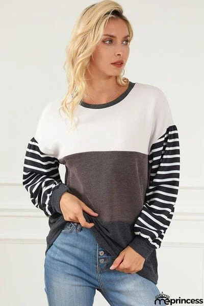 Striped Color Block Dropped Shoulder T-Shirt