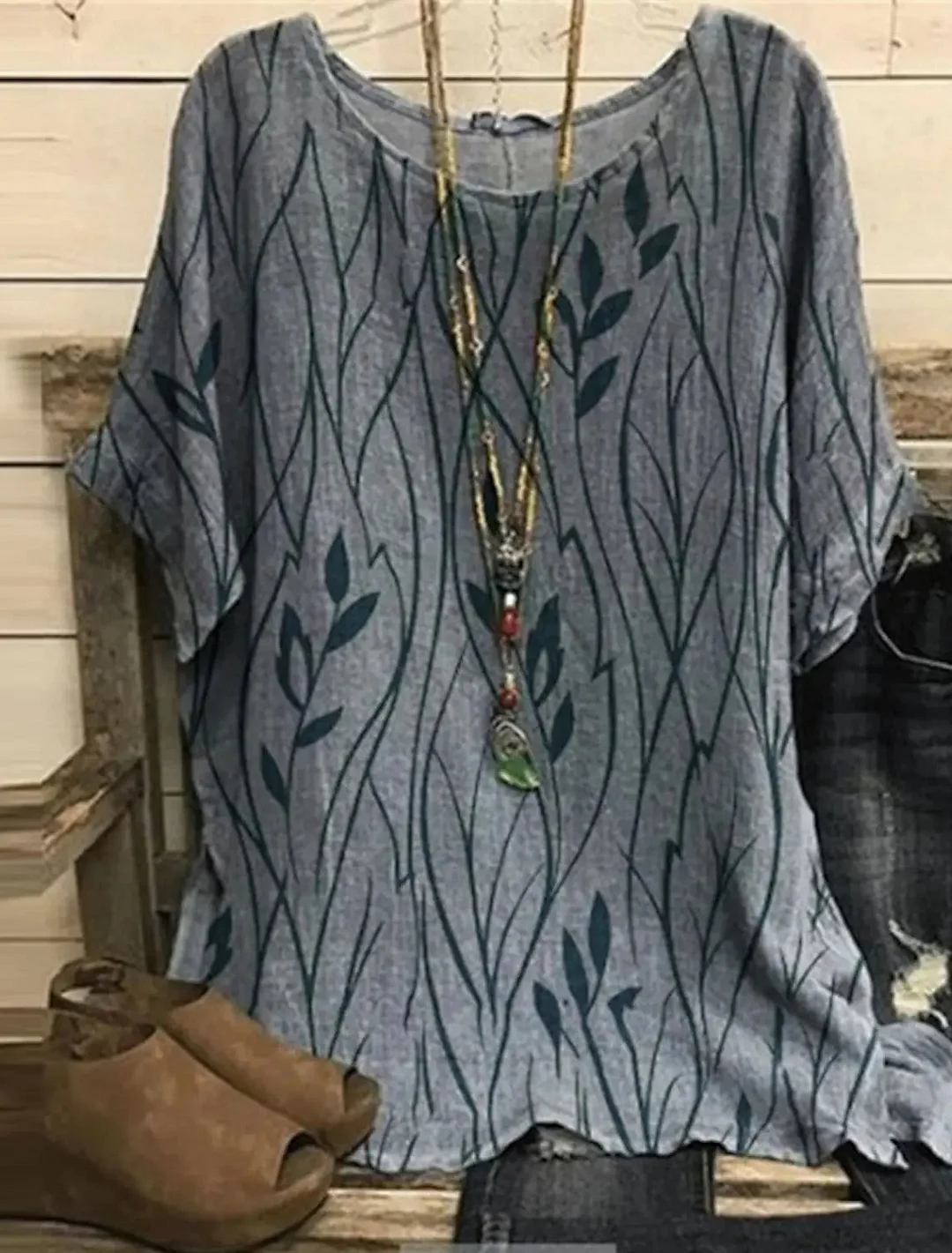 Women's Floral Print Crew Neck Casual Blouse