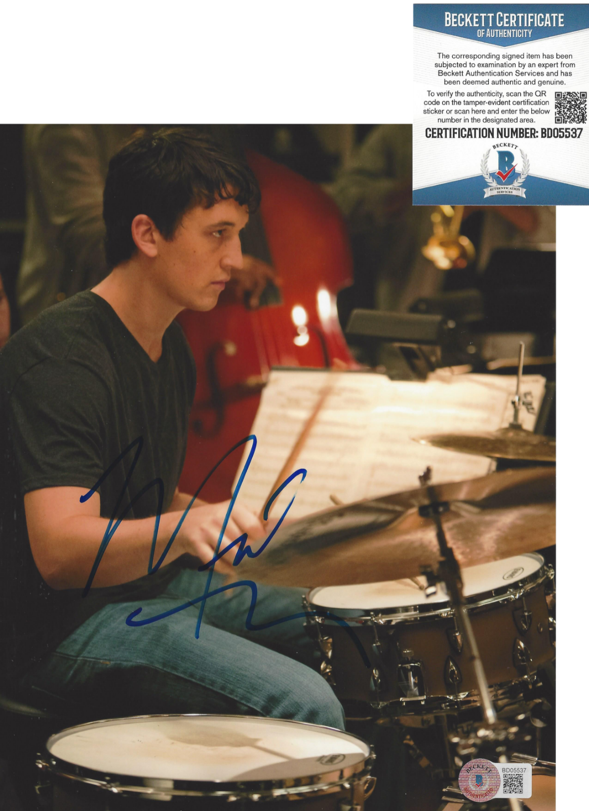 MILES TELLER SIGNED 'WHIPLASH' 8x10 MOVIE Photo Poster painting ACTOR BECKETT COA BAS