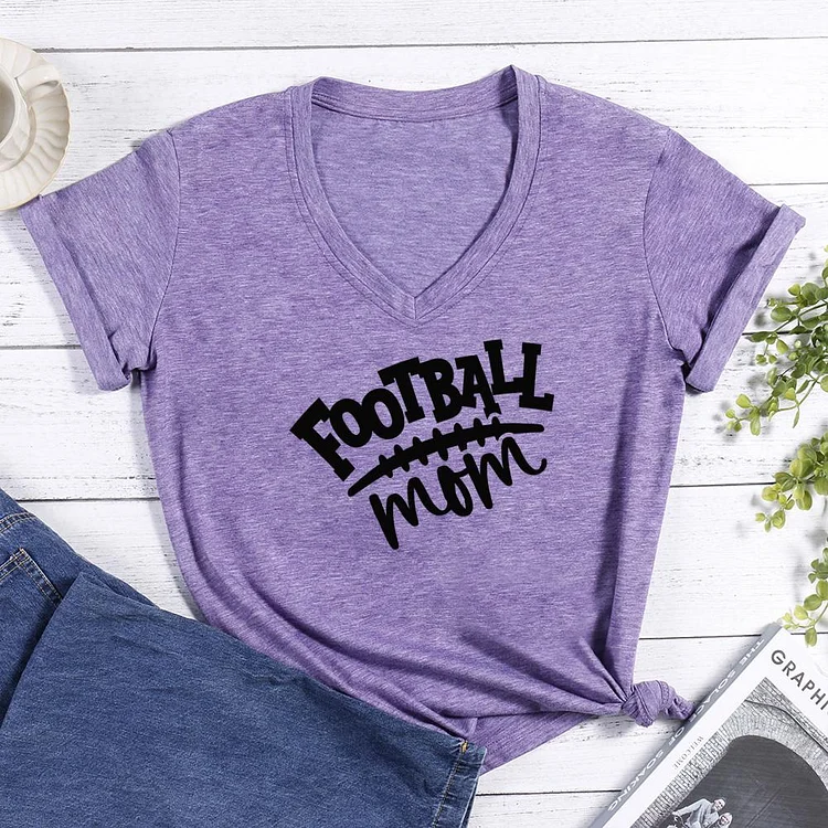 Football mom V-neck T Shirt-Annaletters