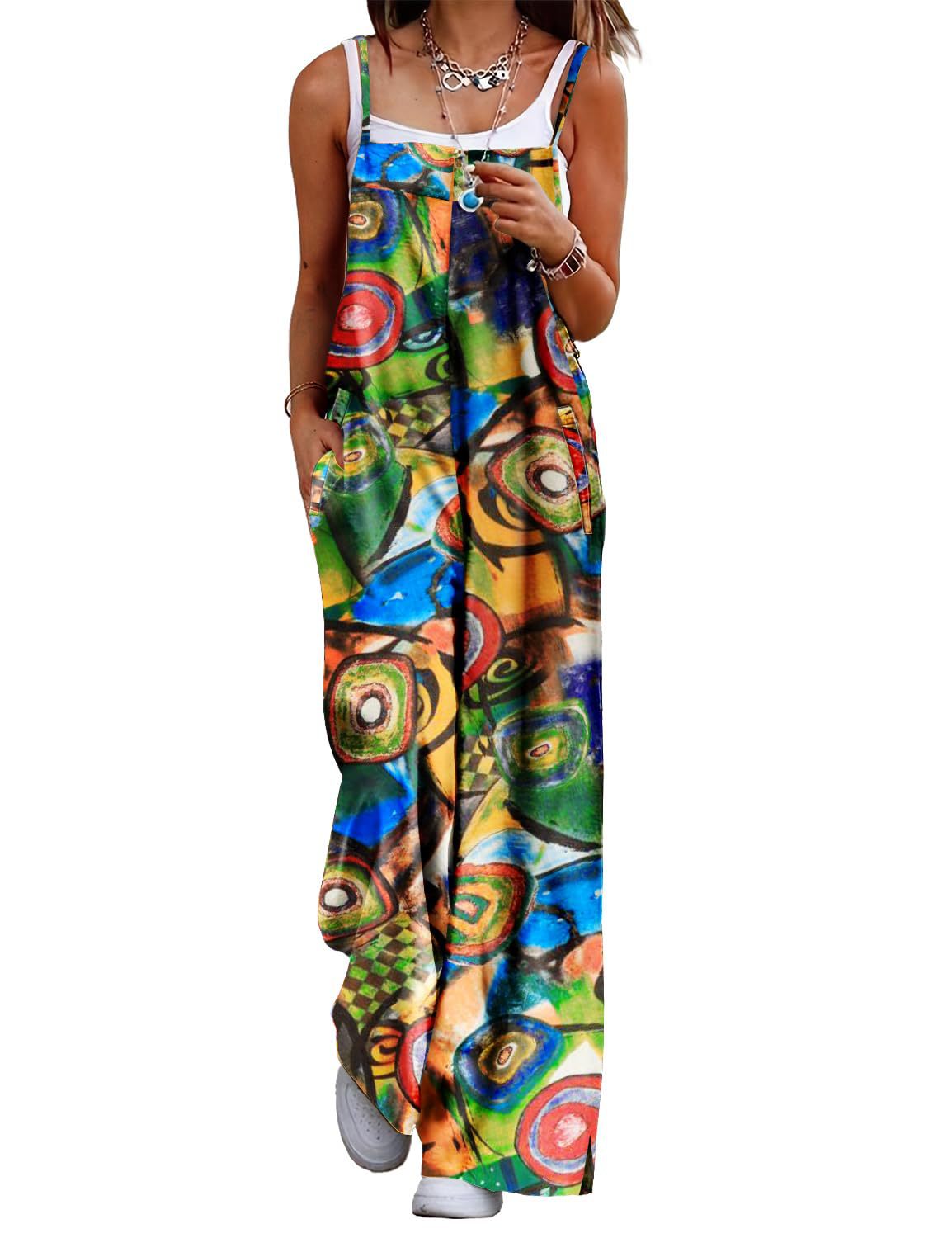 Cczzt Casual Loose Print Pocket Beach Holiday Jumpsuit Women Fashin Sleeveless Spaghetti Summer Wide Leg Pant Rompers Ladies 2025