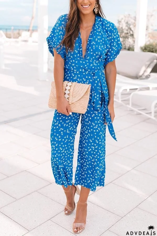 Envision Love Floral Trumpet Sleeves Jumpsuit