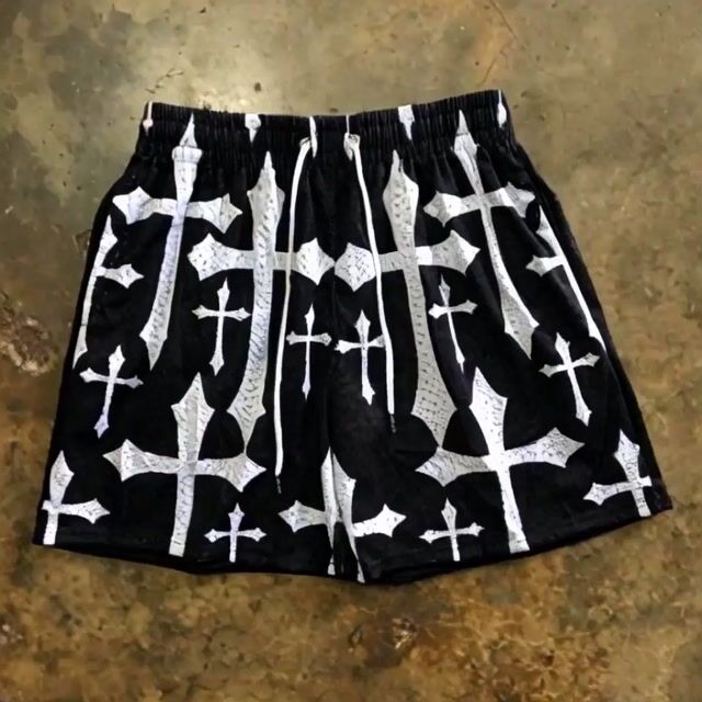 Cross Print Mesh Sports Shorts