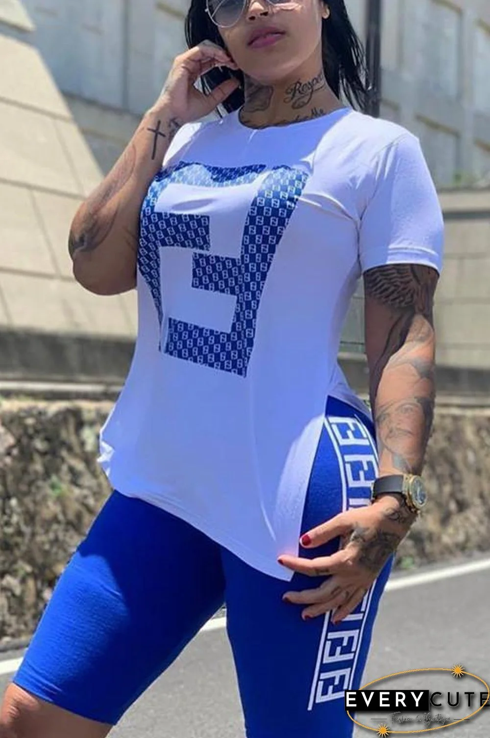 Casual Letter Printing Sports Shorts Set