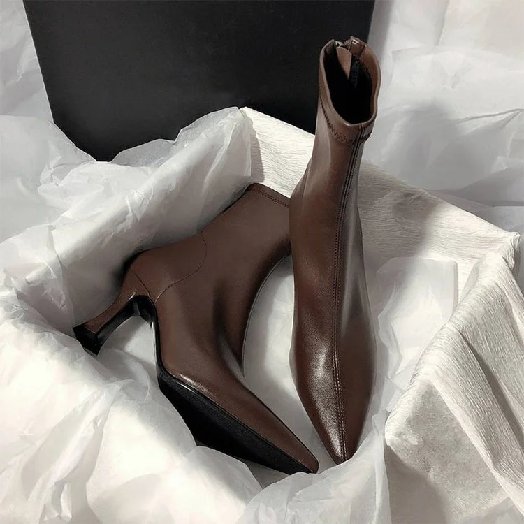Yyvonne New High-Hees Temperament Thin Boots Fine And Simple Elastic Boots Korean Version Of The Low Barrel Zipper Pointed Short Boots Woman