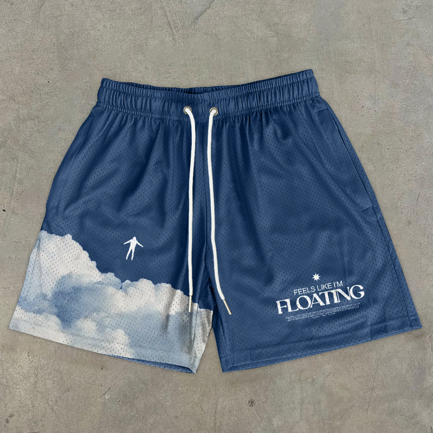 Vintage Stylish Feels Like I'm Floating Graphic Casual Street Mesh Shorts