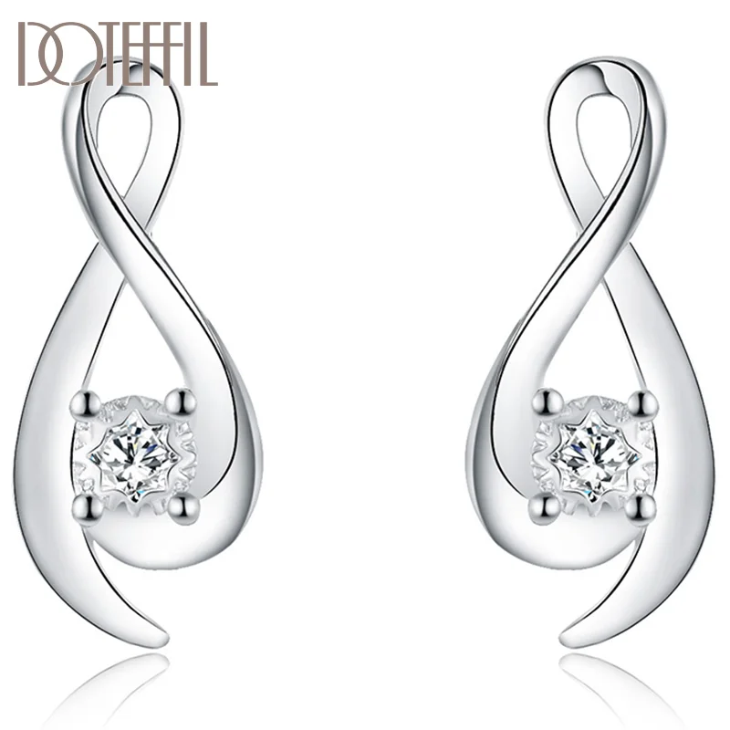 DOTEFFIL 925 Sterling Silver Geometric Zircon Earrings for Wedding Fashion Stud Earrings Women Jewelry