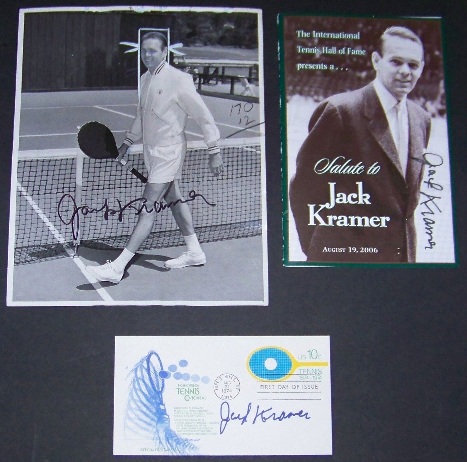 Jack Kramer Tennis Hall of Fame Signed Program News Wire Photo Poster painting FDC JSA AH LOA!