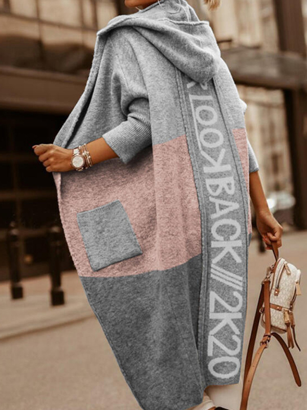 Patchwork Pocket Hooded Casual Cardigan Coat
