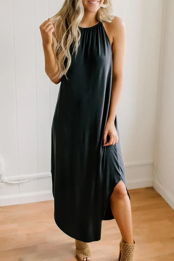 Halter Neck Solid Color Dress