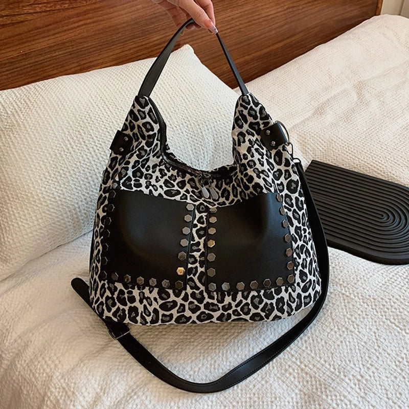New Arrival Women’s Leopard-Print Shoulder Bag 2024 Autumn New Large Capacity Totes Work Commuter Messenger Bag