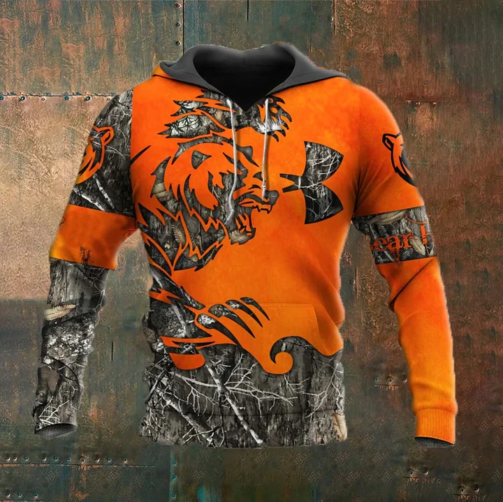 Men's Orange Bear Hunting Hoodie