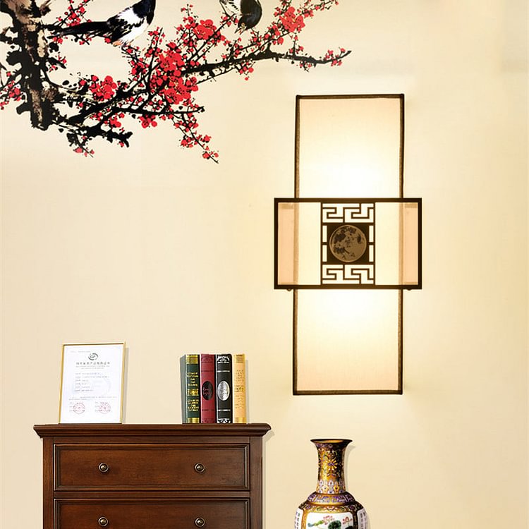 Fabric Rectangle Wall Mount Lamp Classic 1 Light Bedside Sconce Light Fixture in White with Metal Frame