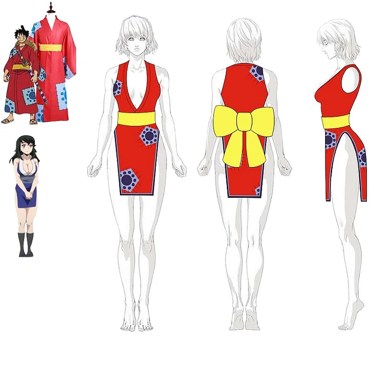 Wano Country Monkey D Luffy Cosplay Costume Female Kimono Dress With Belt