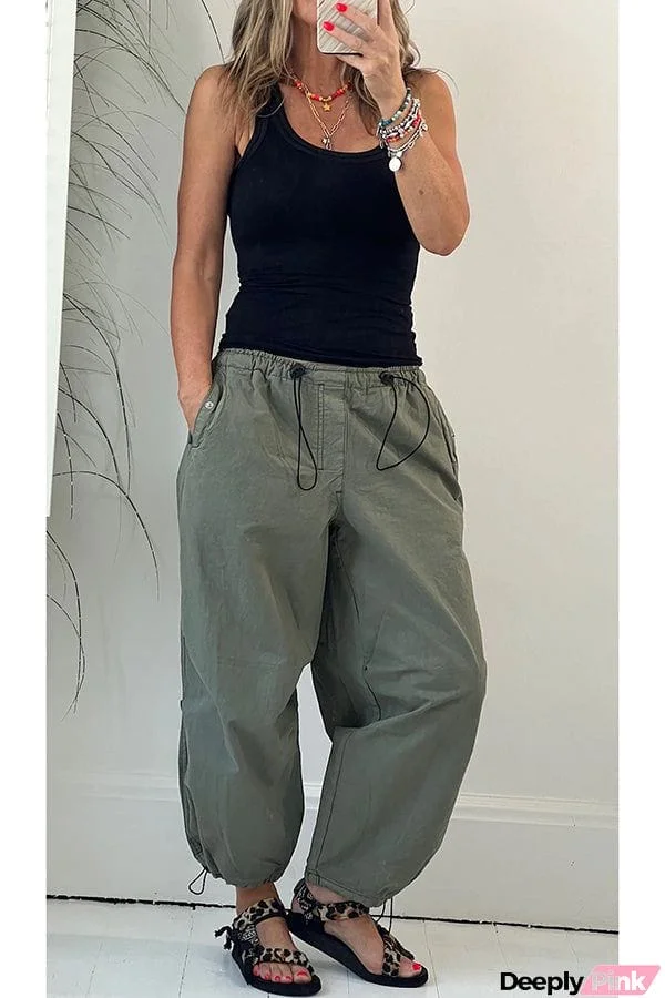 Street Style Drawstring Elastic Waist Pocketed Cargo Pants