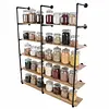 [US Local Warehouse] Industrial Pipe Shelf 5 Tier 72 Inch Industrial Wall Shelves with Solid Wood Plank Pipe Shelving Wall Mounted for Kitchen and Bar Shelving