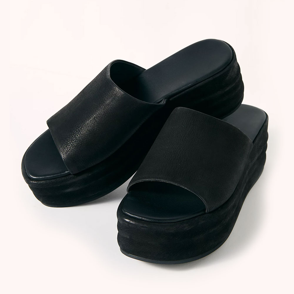 Women's Classic Black Square Toe Platform Wedge Heeled Mules Nicepairs