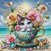 【Limited Stock Sale】Cat In A Teacup-14CT Stamped Cross Stitch 40*40cm/15.75*15.75in