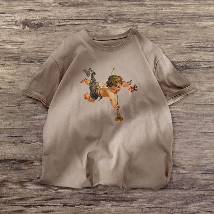 Angel print casual short-sleeved T-shirt
